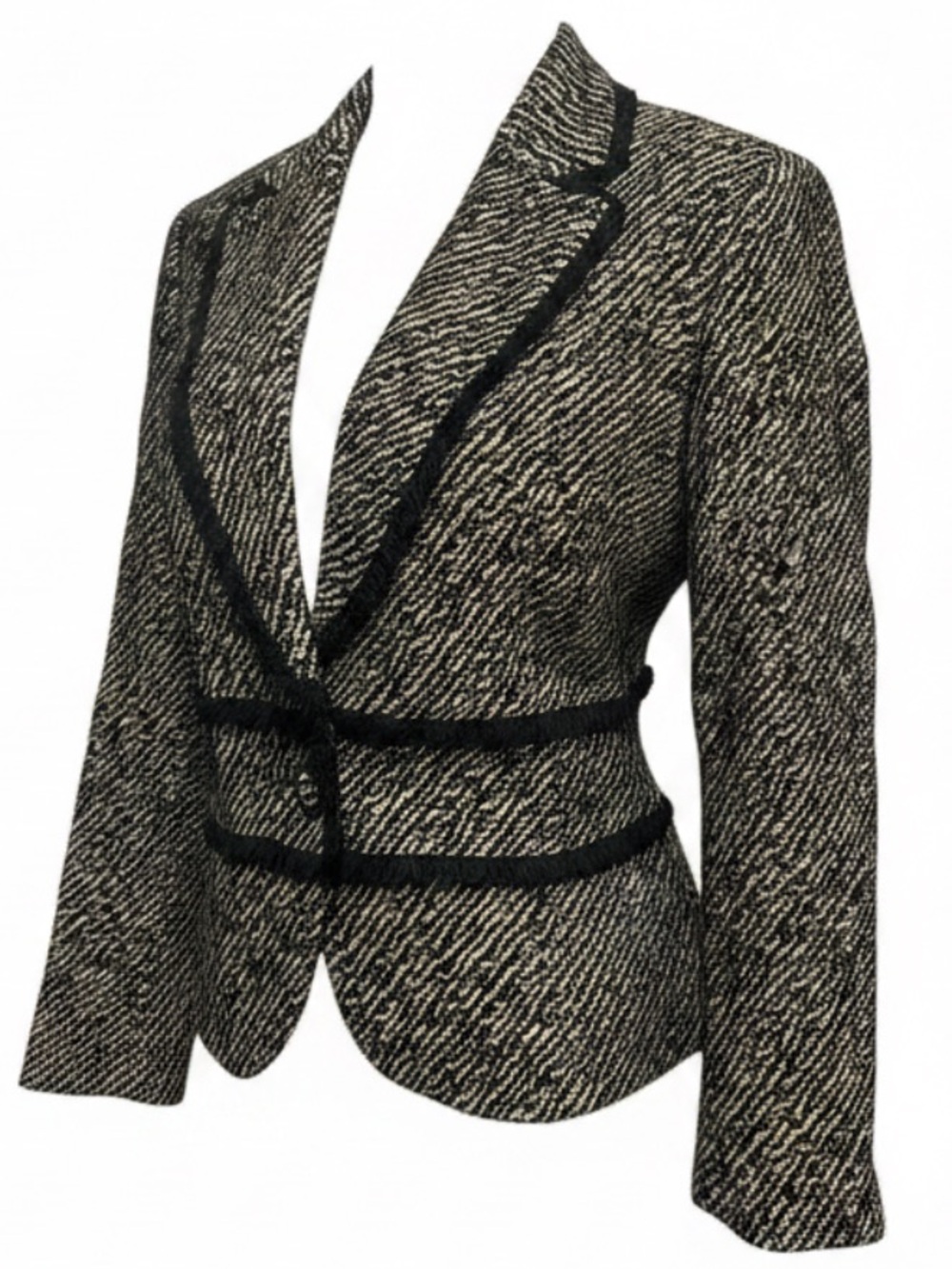 Ingenuity Canada Textured Black Ivory Blazer Size 12 Tailored Jacket - Picture 2 of 8